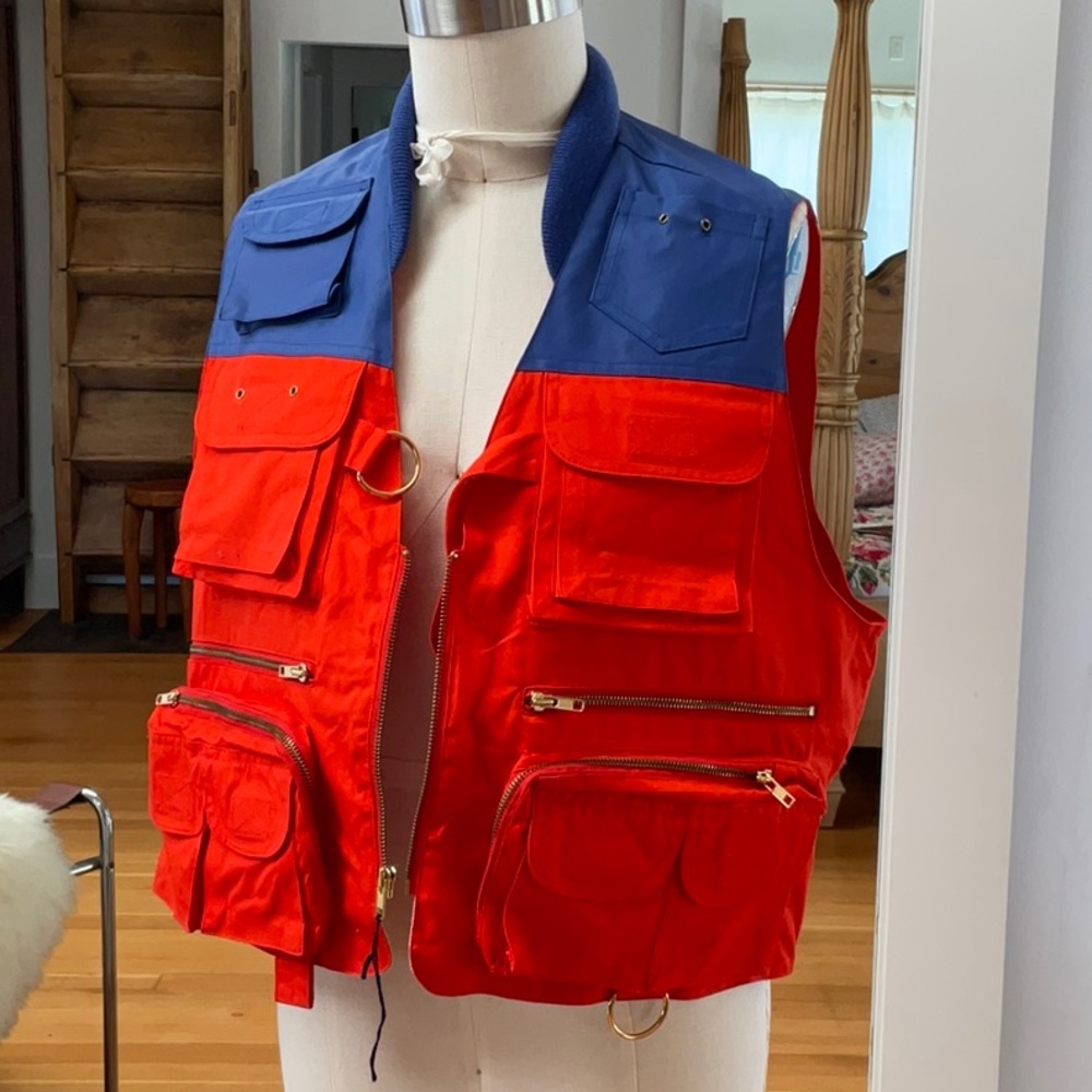 Ralph Lauren Red and Blue Utility Vest with Multiple Pockets